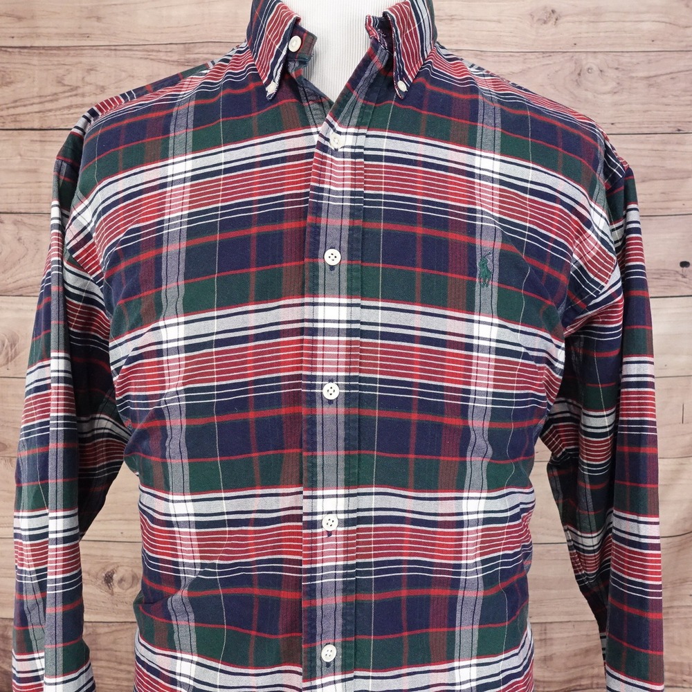 VINTAGE RALPH LAUREN PLAID BUTTON DOWN SHIRT MENS SIZE L LARGE